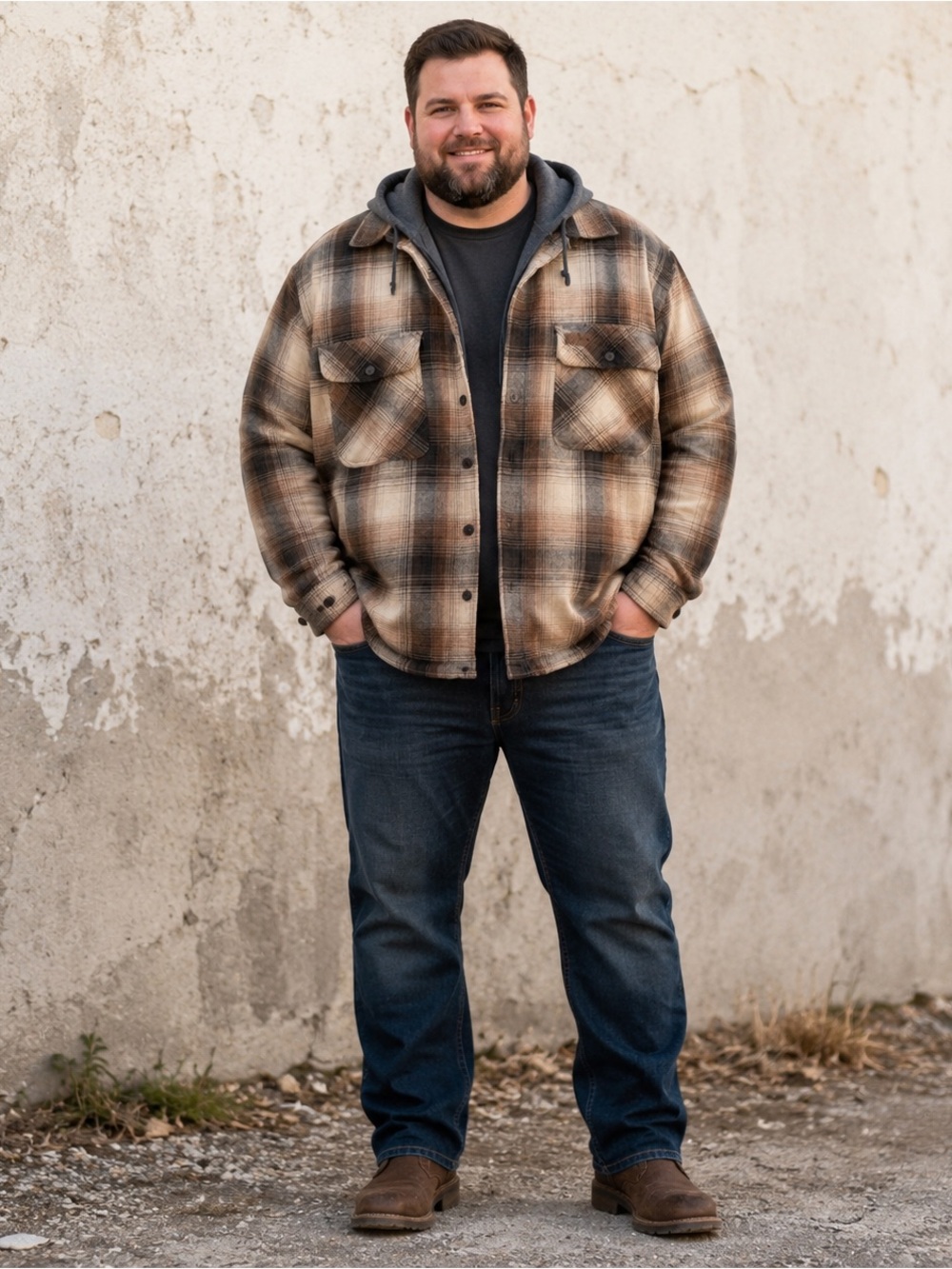 Mountain Ridge Men’s XXL Sherpa Lined Plaid Hooded Shirt Jacket